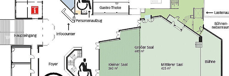Farbiger Plan von den Mainfrankensälen